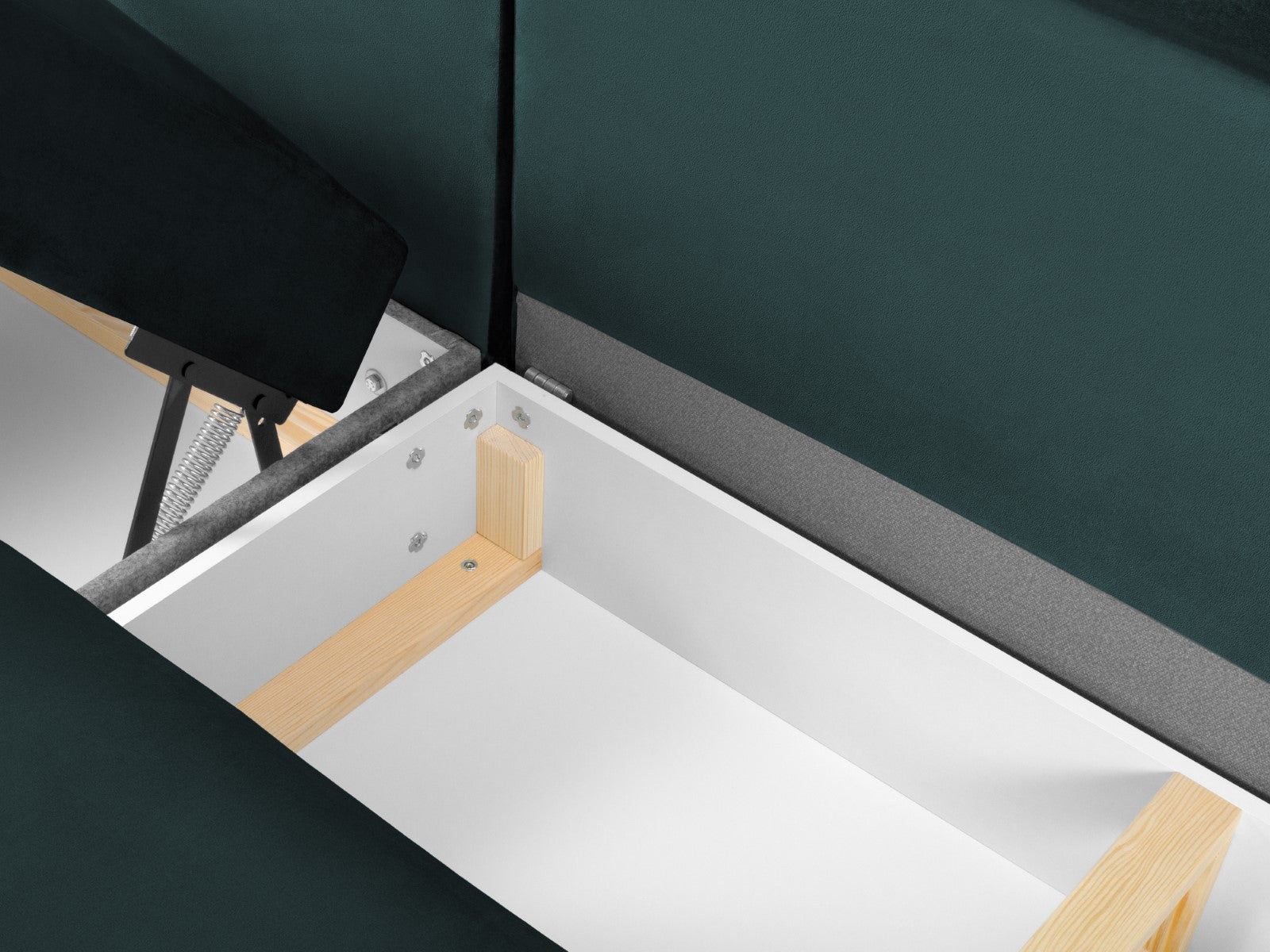 Cosmopolitan Design - Divano panoramico convertibile destro con contenitore "Kyoto" 7 posti in velluto petrolio 