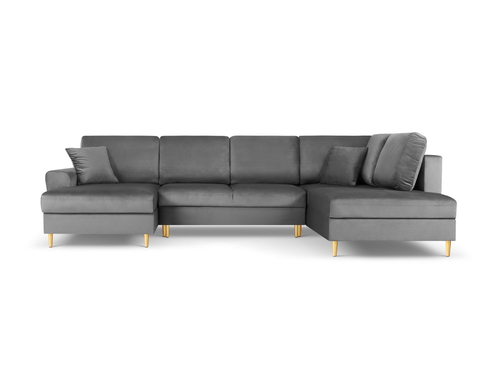 Cosmopolitan Design - Divano panoramico convertibile destro con contenitore "Kyoto" 7 posti in velluto grigio chiaro 