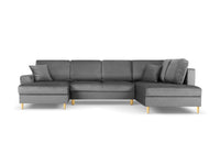 Cosmopolitan Design - Divano panoramico convertibile destro con contenitore "Kyoto" 7 posti in velluto grigio chiaro 