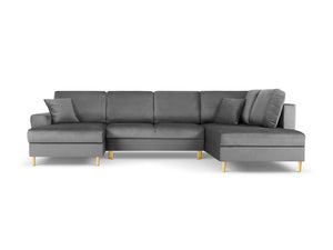 Cosmopolitan Design - Divano panoramico convertibile destro con contenitore "Kyoto" 7 posti in velluto grigio chiaro 