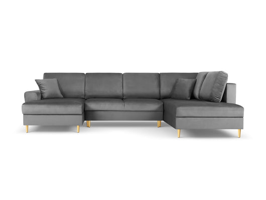 Cosmopolitan Design - Divano panoramico convertibile destro con contenitore "Kyoto" 7 posti in velluto grigio chiaro 