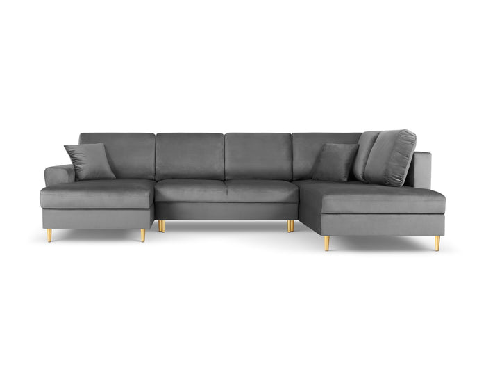 Cosmopolitan Design - Divano panoramico convertibile destro con contenitore "Kyoto" 7 posti in velluto grigio chiaro 