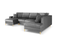 Cosmopolitan Design - Divano panoramico convertibile destro con contenitore "Kyoto" 7 posti in velluto grigio chiaro 