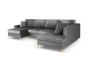 Cosmopolitan Design - Divano panoramico convertibile destro con contenitore "Kyoto" 7 posti in velluto grigio chiaro 