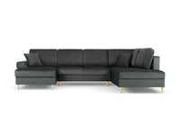 Cosmopolitan Design - Divano panoramico convertibile destro con contenitore "Kyoto" 7 posti in velluto grigio scuro 