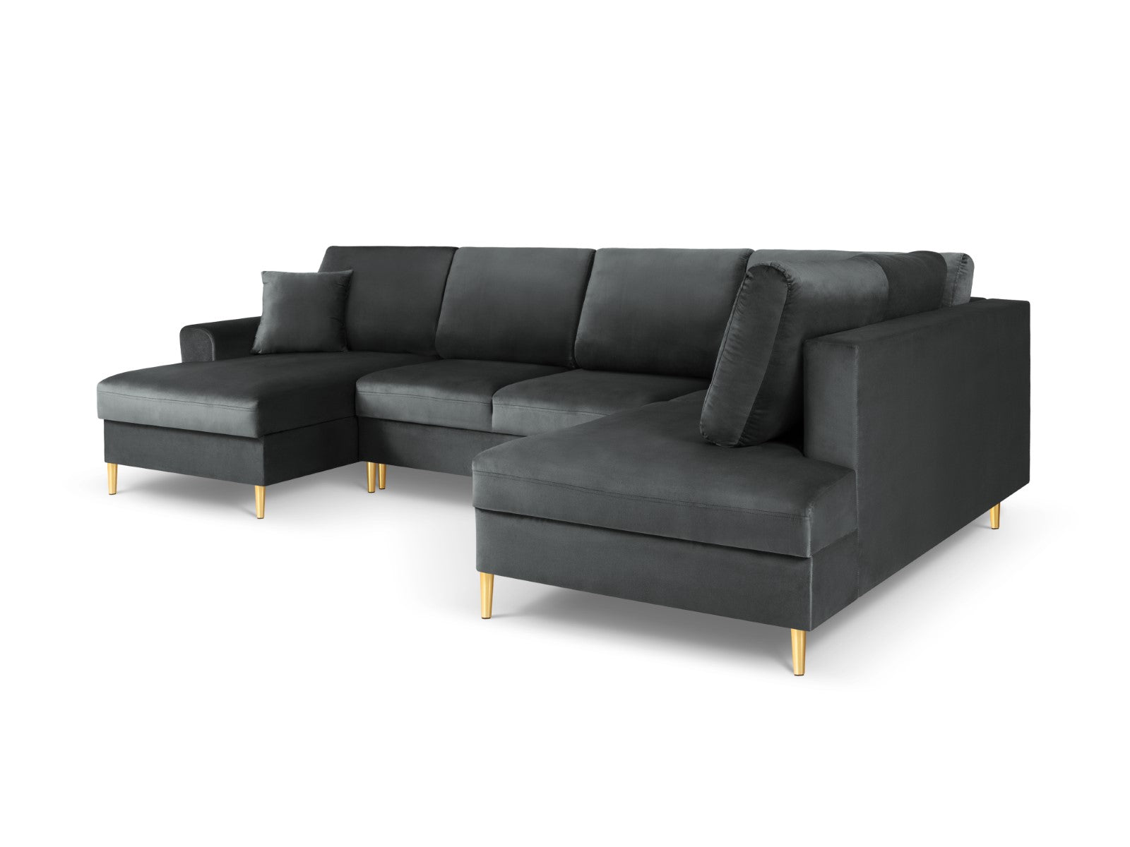 Cosmopolitan Design - Divano panoramico convertibile destro con contenitore "Kyoto" 7 posti in velluto grigio scuro 