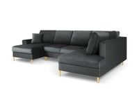 Cosmopolitan Design - Divano panoramico convertibile destro con contenitore "Kyoto" 7 posti in velluto grigio scuro 