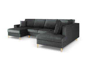 Cosmopolitan Design - Divano panoramico convertibile destro con contenitore "Kyoto" 7 posti in velluto grigio scuro 