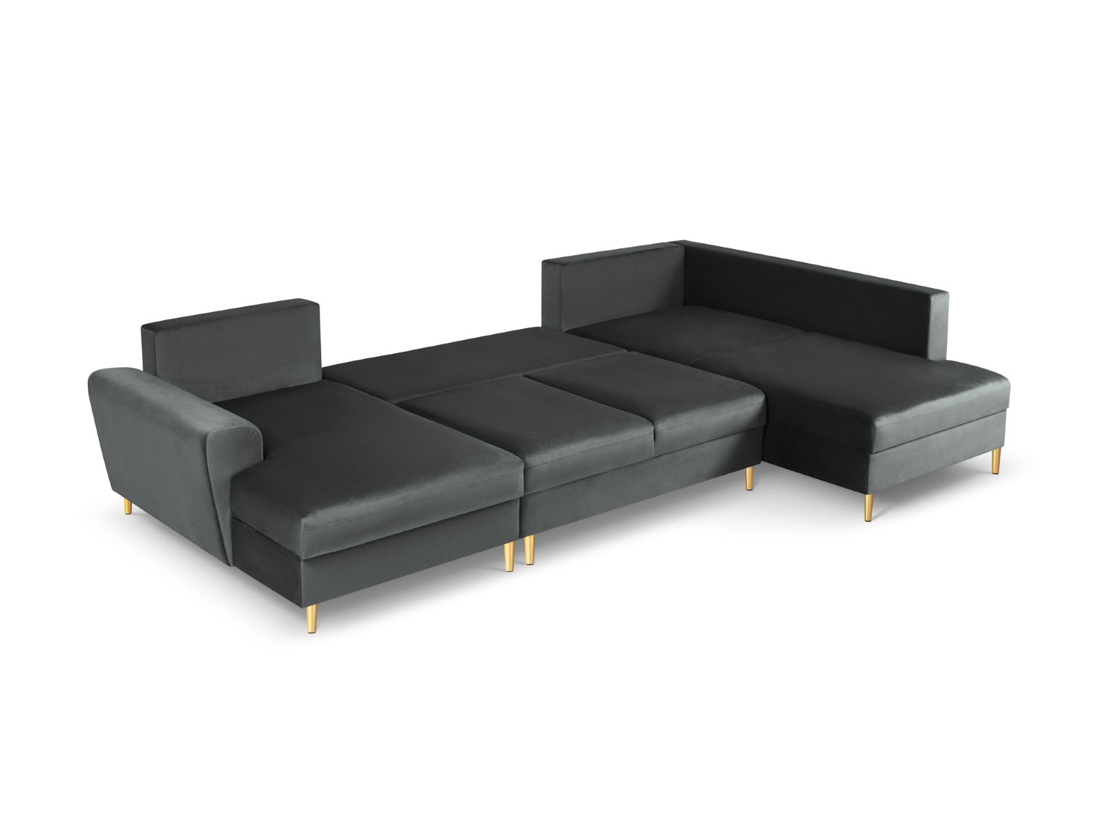 Cosmopolitan Design - Divano panoramico convertibile destro con contenitore "Kyoto" 7 posti in velluto grigio scuro 