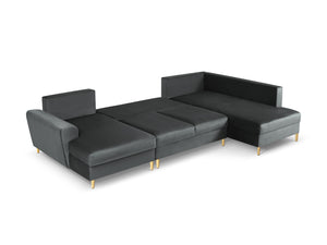 Cosmopolitan Design - Divano panoramico convertibile destro con contenitore "Kyoto" 7 posti in velluto grigio scuro 