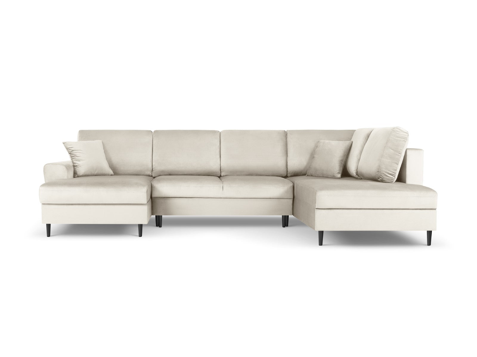 Cosmopolitan Design - Divano panoramico convertibile destro con contenitore "Kyoto" 7 posti in velluto beige chiaro 