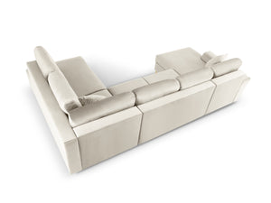 Cosmopolitan Design - Divano panoramico convertibile destro con contenitore "Kyoto" 7 posti in velluto beige chiaro 