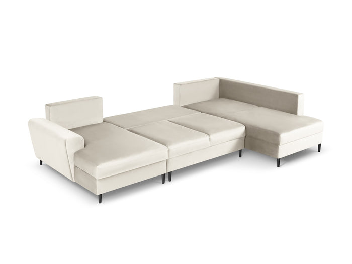 Cosmopolitan Design - Divano panoramico convertibile destro con contenitore "Kyoto" 7 posti in velluto beige chiaro 
