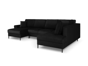 Cosmopolitan Design - Divano panoramico convertibile destro con contenitore "Kyoto" 7 posti in velluto nero 