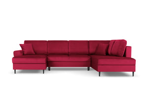 Cosmopolitan Design - Divano panoramico convertibile destro con contenitore "Kyoto" 7 posti in velluto rosso 