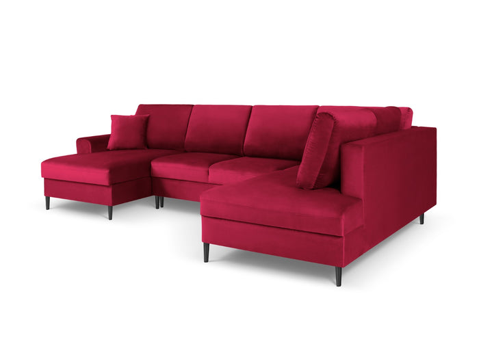 Cosmopolitan Design - Divano panoramico convertibile destro con contenitore "Kyoto" 7 posti in velluto rosso 