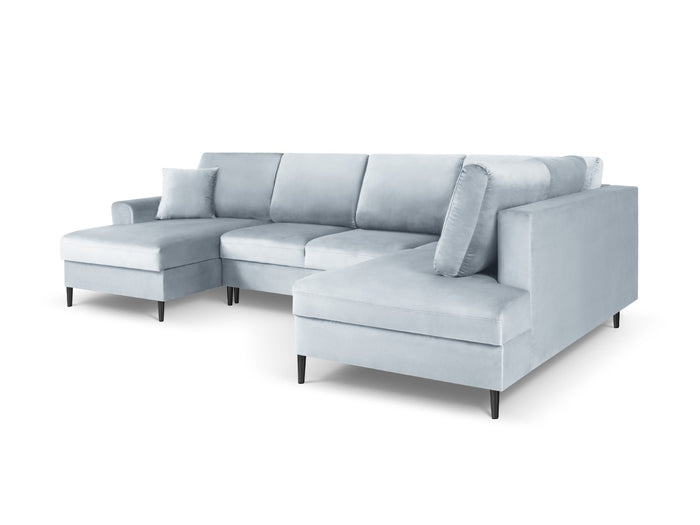 Cosmopolitan Design - Divano panoramico convertibile destro con contenitore "Kyoto" 7 posti in velluto azzurro 