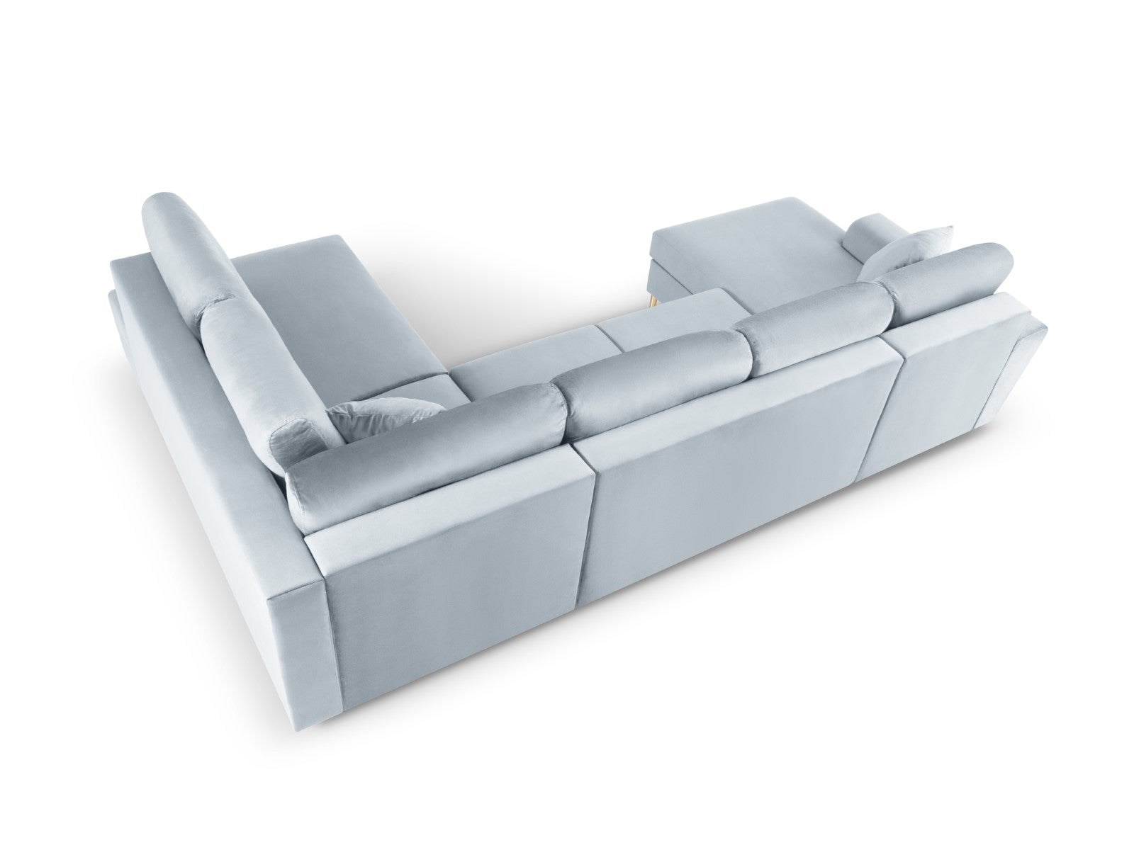 Cosmopolitan Design - Divano panoramico convertibile destro con contenitore "Kyoto" 7 posti in velluto azzurro 