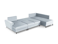 Cosmopolitan Design - Divano panoramico convertibile destro con contenitore "Kyoto" 7 posti in velluto azzurro 
