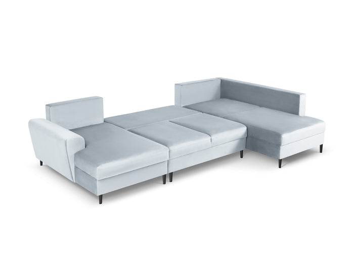 Cosmopolitan Design - Divano panoramico convertibile destro con contenitore "Kyoto" 7 posti in velluto azzurro 