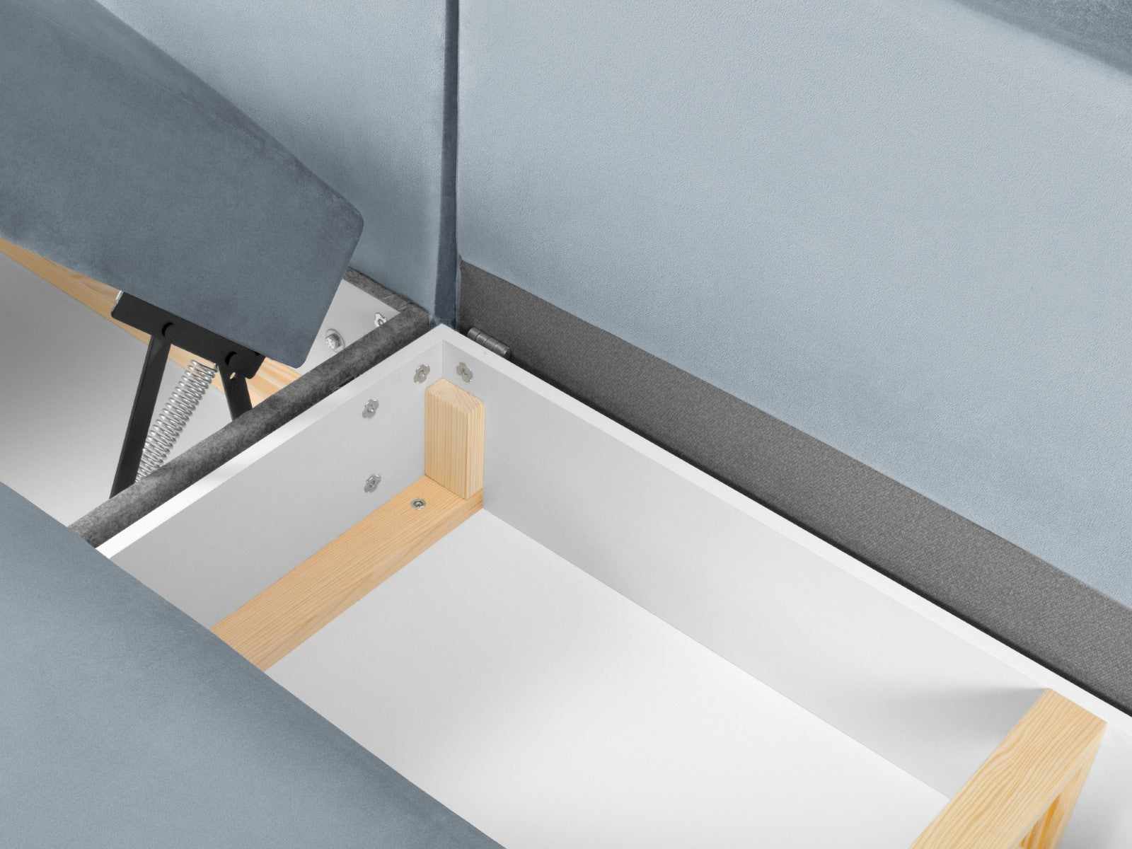 Cosmopolitan Design - Divano panoramico convertibile destro con contenitore "Kyoto" 7 posti in velluto azzurro 