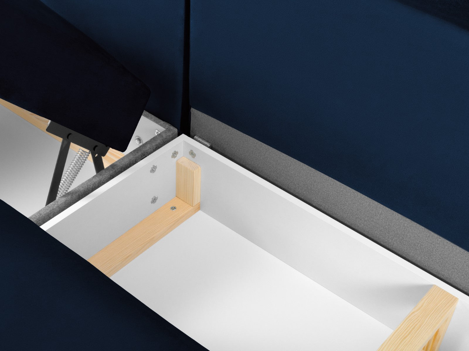 Cosmopolitan Design - Divano panoramico convertibile destro con contenitore "Kyoto" 7 posti in velluto blu reale 