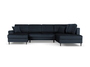 Cosmopolitan Design - Divano panoramico convertibile destro con contenitore "Kyoto" 7 posti in velluto blu scuro 