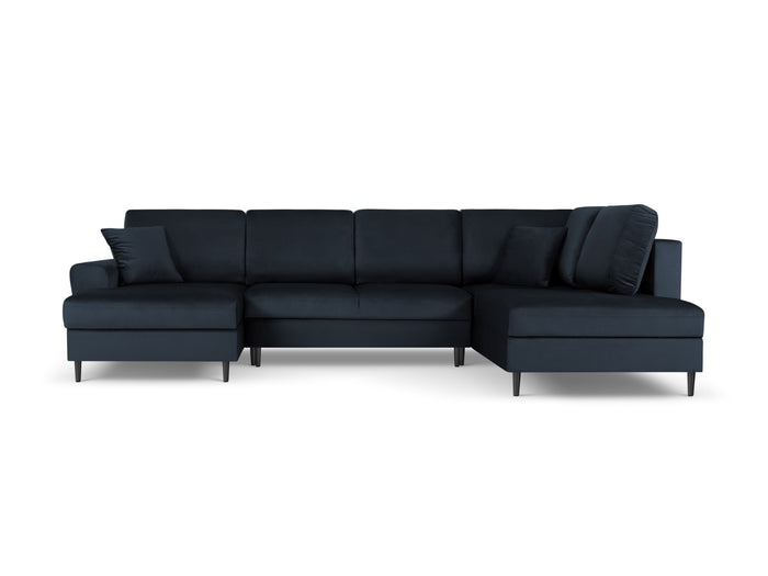 Cosmopolitan Design - Divano panoramico convertibile destro con contenitore "Kyoto" 7 posti in velluto blu scuro 