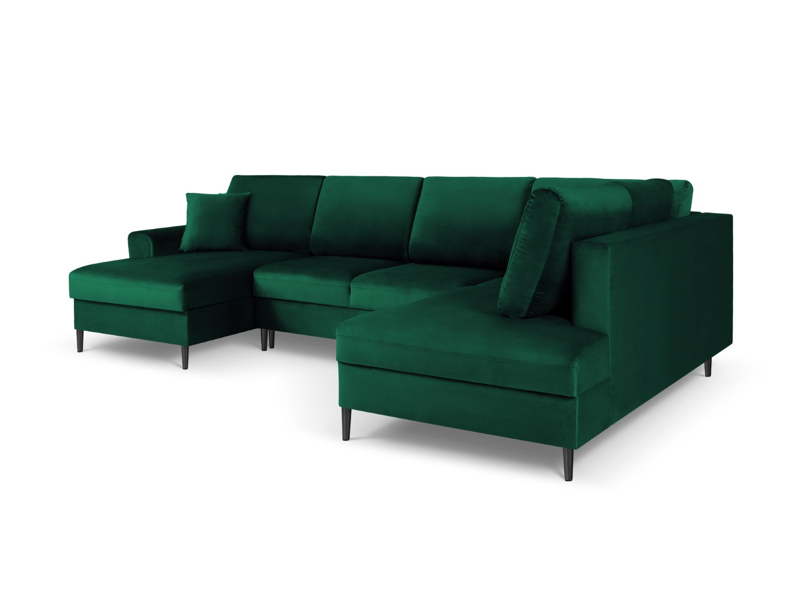 Cosmopolitan Design - Divano panoramico convertibile destro con contenitore "Kyoto" 7 posti in velluto verde bottiglia 