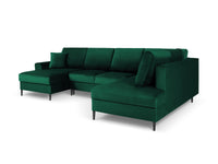 Cosmopolitan Design - Divano panoramico convertibile destro con contenitore "Kyoto" 7 posti in velluto verde bottiglia 