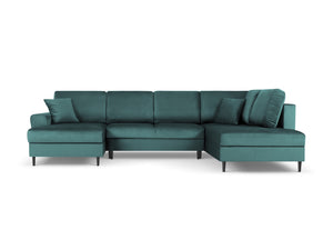 Cosmopolitan Design - Divano panoramico convertibile destro con contenitore "Kyoto" 7 posti in velluto petrolio 