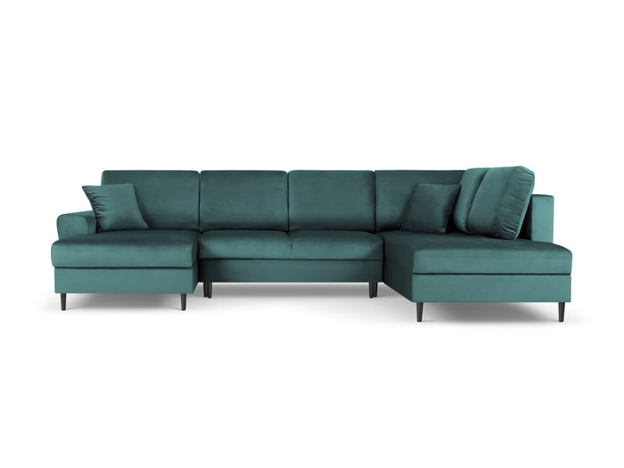 Cosmopolitan Design - Divano panoramico convertibile destro con contenitore "Kyoto" 7 posti in velluto petrolio 