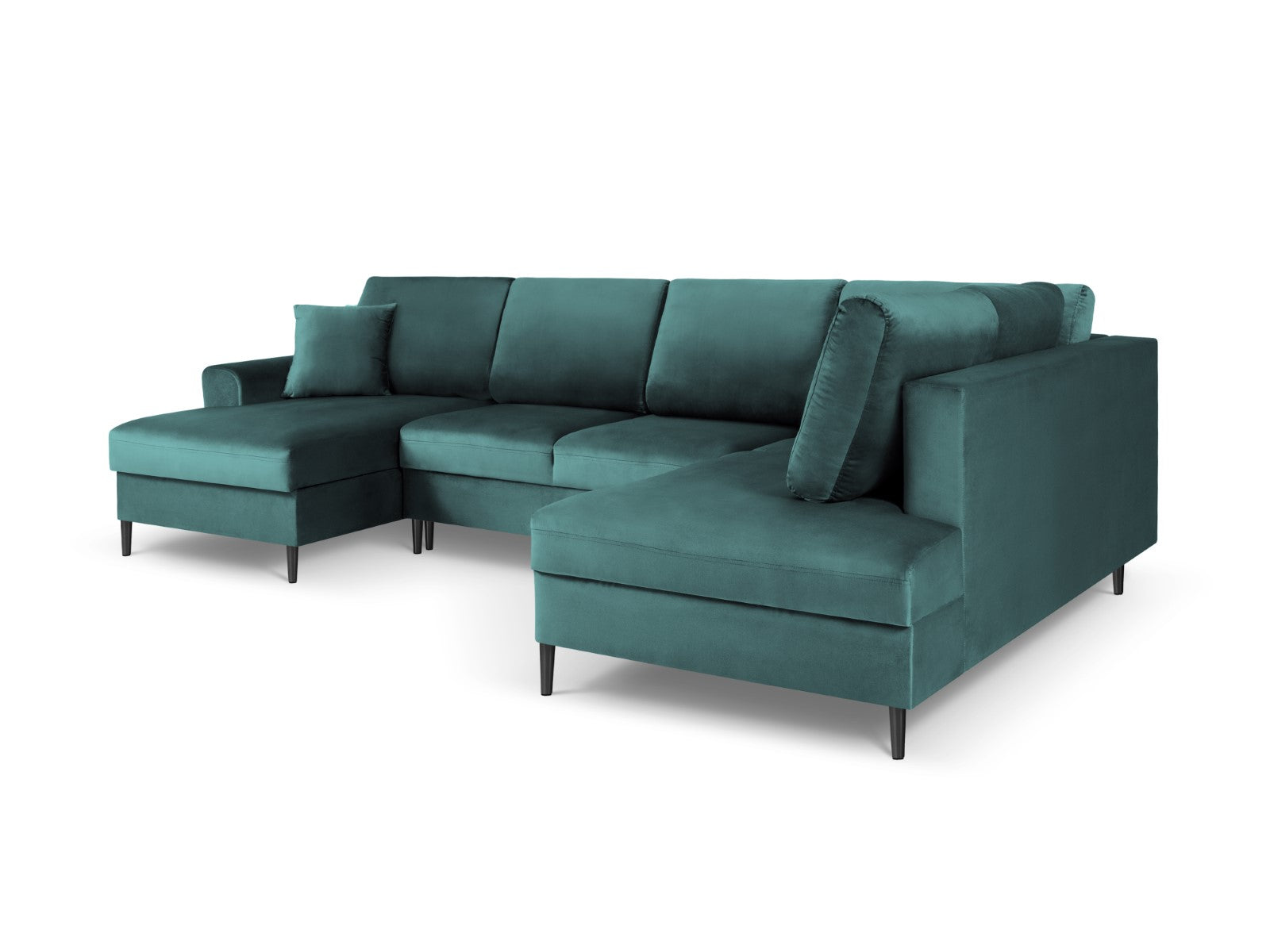 Cosmopolitan Design - Divano panoramico convertibile destro con contenitore "Kyoto" 7 posti in velluto petrolio 