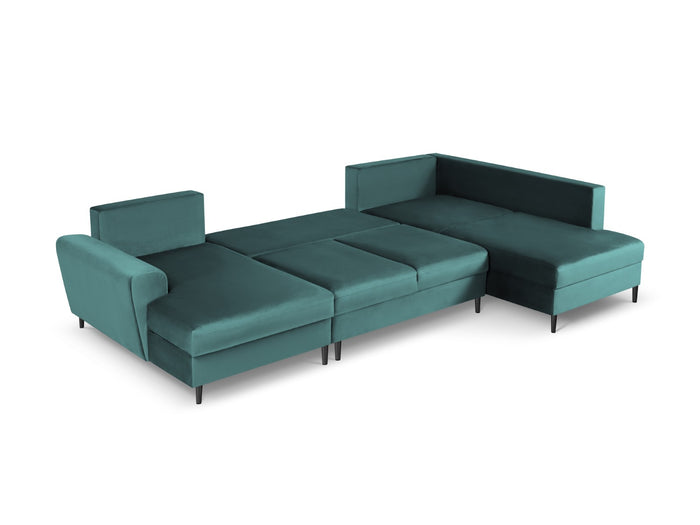 Cosmopolitan Design - Divano panoramico convertibile destro con contenitore "Kyoto" 7 posti in velluto petrolio 