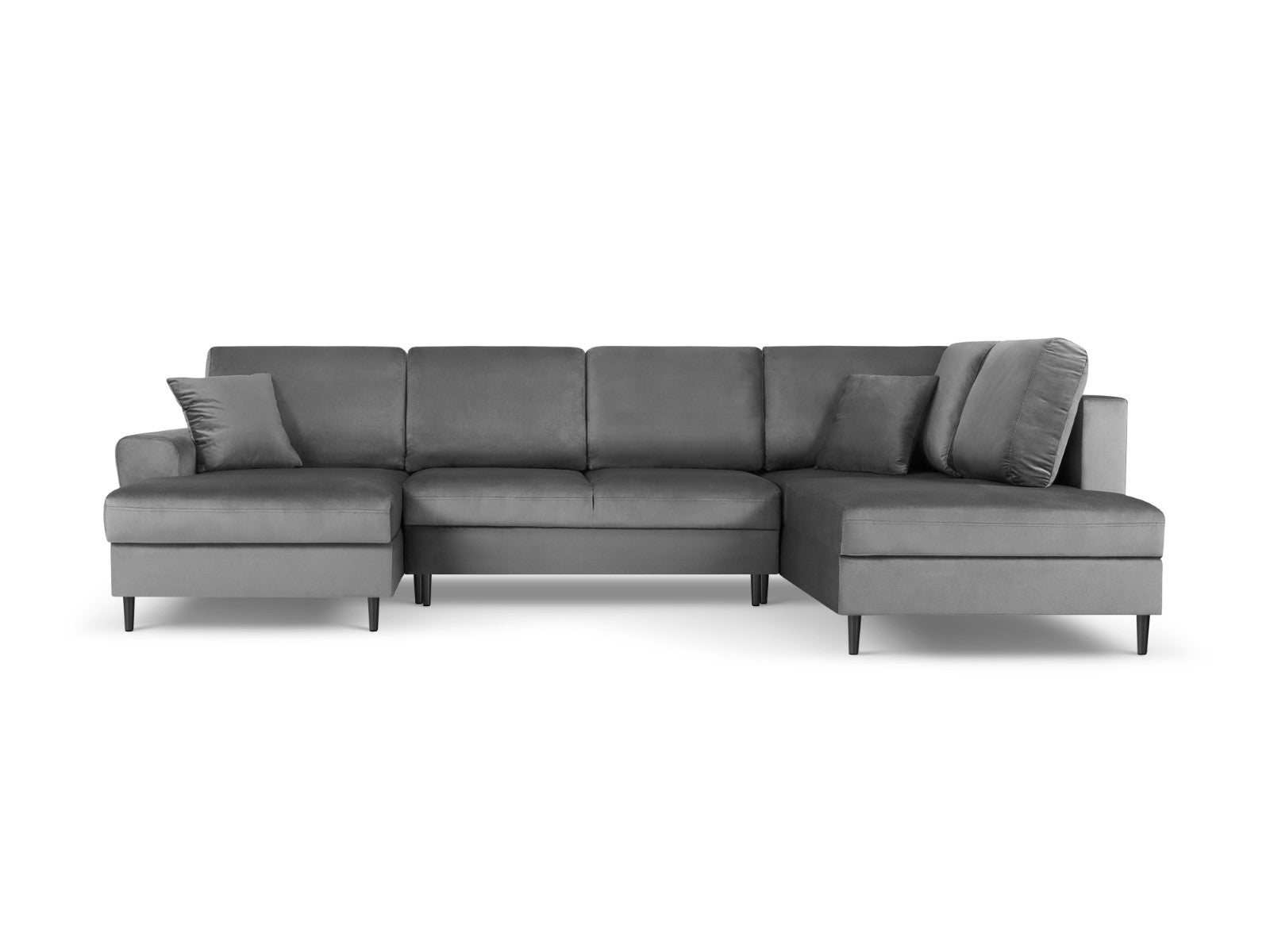 Cosmopolitan Design - Divano panoramico convertibile destro con contenitore "Kyoto" 7 posti in velluto grigio chiaro 