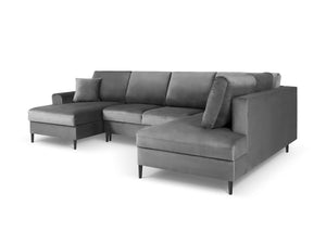 Cosmopolitan Design - Divano panoramico convertibile destro con contenitore "Kyoto" 7 posti in velluto grigio chiaro 