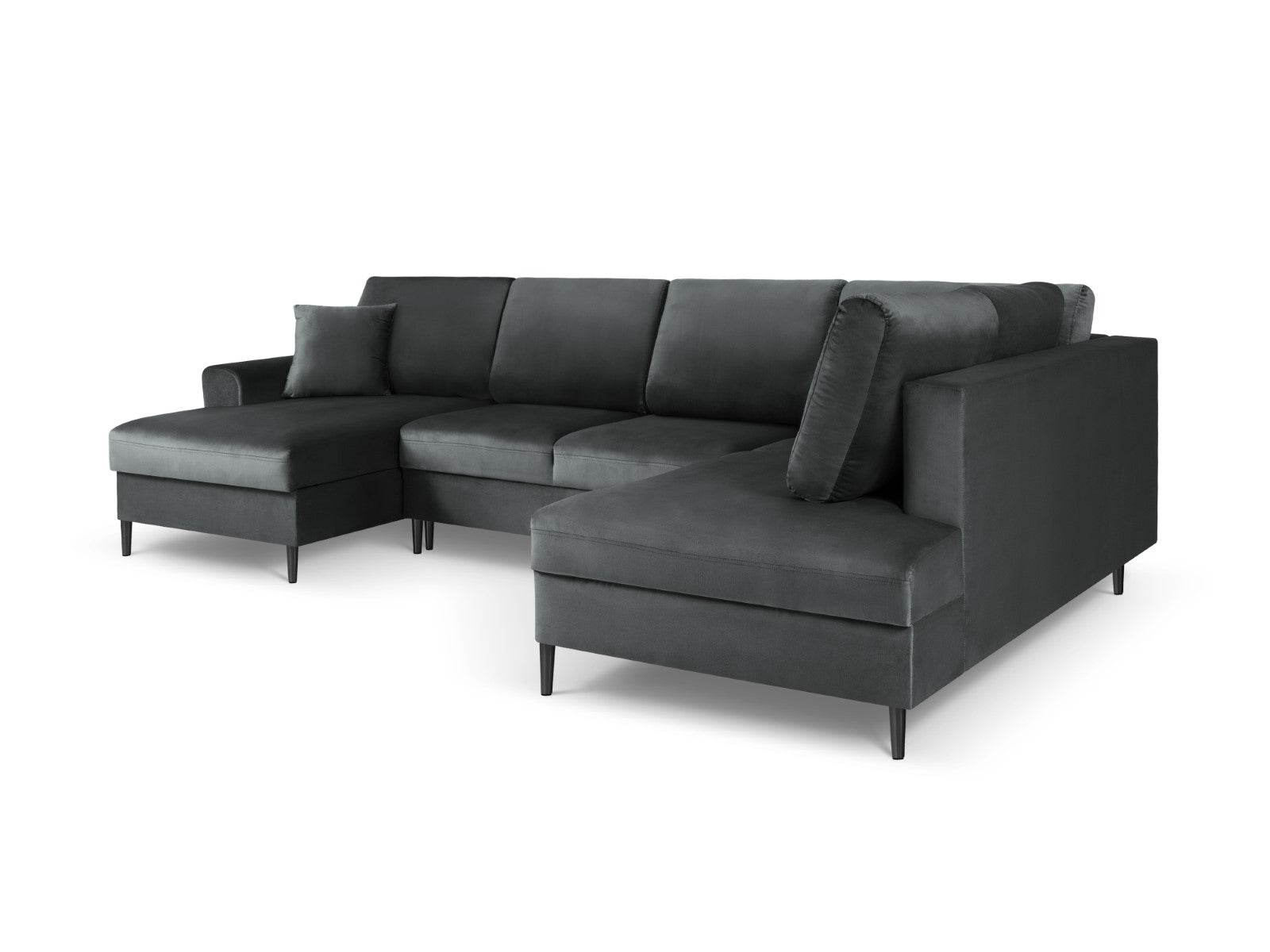 Cosmopolitan Design - Divano panoramico convertibile destro con contenitore "Kyoto" 7 posti in velluto grigio scuro 