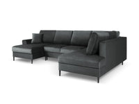 Cosmopolitan Design - Divano panoramico convertibile destro con contenitore "Kyoto" 7 posti in velluto grigio scuro 