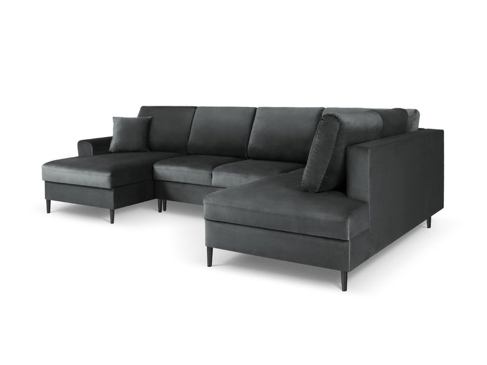 Cosmopolitan Design - Divano panoramico convertibile destro con contenitore "Kyoto" 7 posti in velluto grigio scuro 