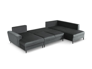 Cosmopolitan Design - Divano panoramico convertibile destro con contenitore "Kyoto" 7 posti in velluto grigio scuro 