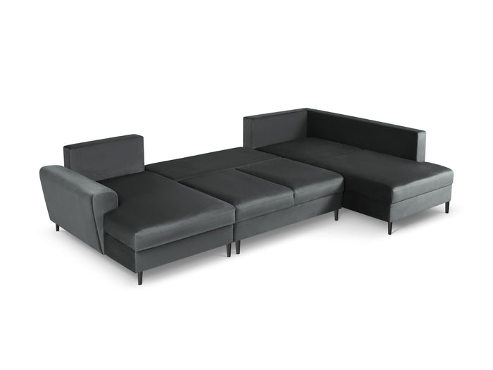 Cosmopolitan Design - Divano panoramico convertibile destro con contenitore "Kyoto" 7 posti in velluto grigio scuro 