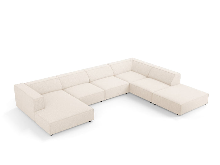 Cosmopolitan Design - Divano panoramico destro "Arendal" 7 posti in ciniglia beige chiaro 