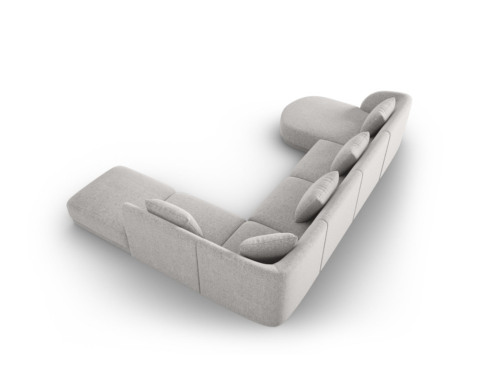 Cosmopolitan Design - Divano panoramico destro "Tulum" 6 posti in ciniglia grigio chiaro 