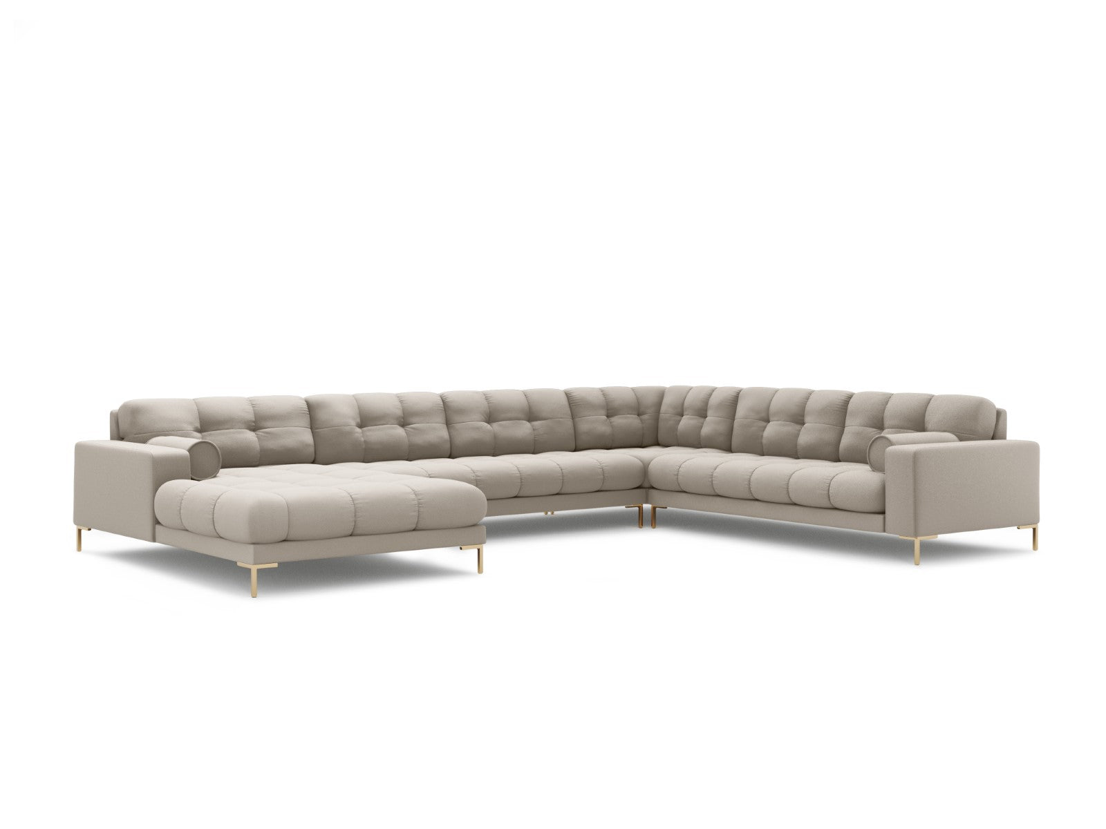 Cosmopolitan Design - Divano panoramico destro "Bali" 7 posti in tessuto strutturato beige 