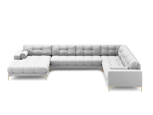 Cosmopolitan Design - Divano panoramico destro "Bali" 7 posti in tessuto strutturato grigio chiaro 