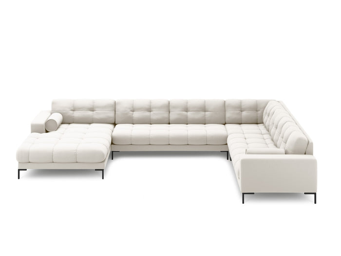Cosmopolitan Design - Divano panoramico destro "Bali" 7 posti in tessuto strutturato beige chiaro 