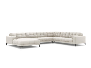 Cosmopolitan Design - Divano panoramico destro "Bali" 7 posti in tessuto strutturato beige chiaro 