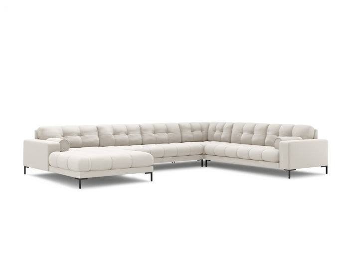 Cosmopolitan Design - Divano panoramico destro "Bali" 7 posti in tessuto strutturato beige chiaro 