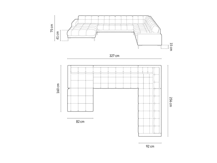 Cosmopolitan Design - Divano panoramico destro "Bali" 7 posti in tessuto strutturato beige chiaro 