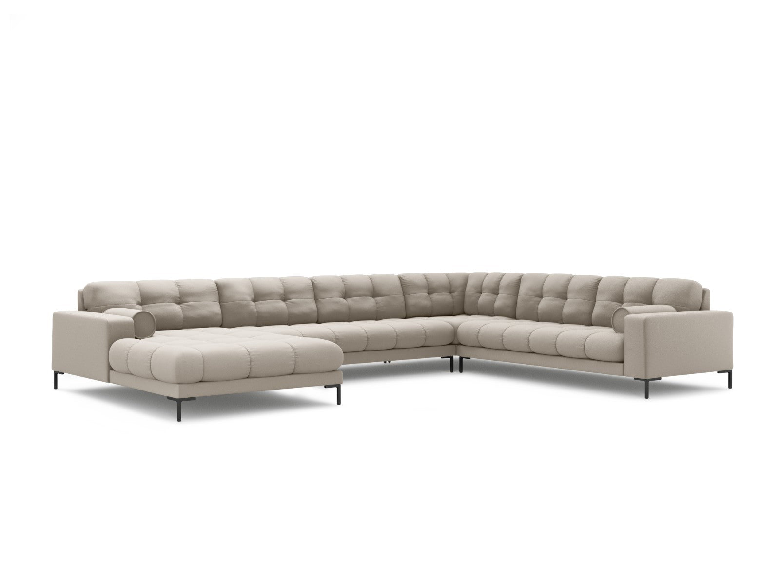 Cosmopolitan Design - Divano panoramico destro "Bali" 7 posti in tessuto strutturato beige 